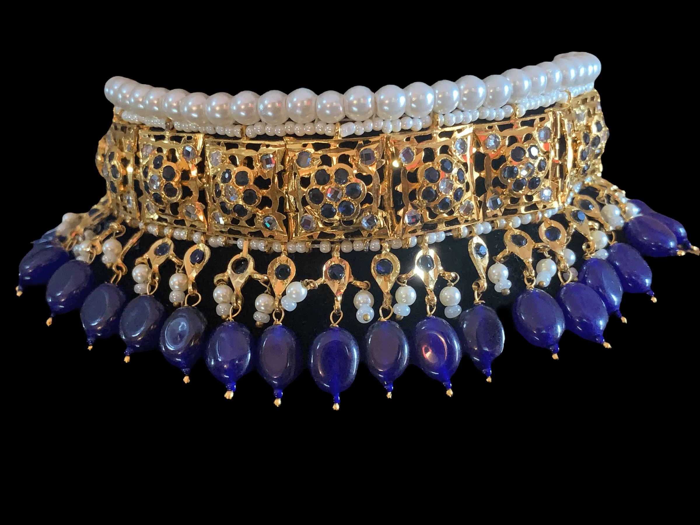 C31 Jadavi lacha in blue beads - choker only ( SHIPS IN 4 WEEKS  )