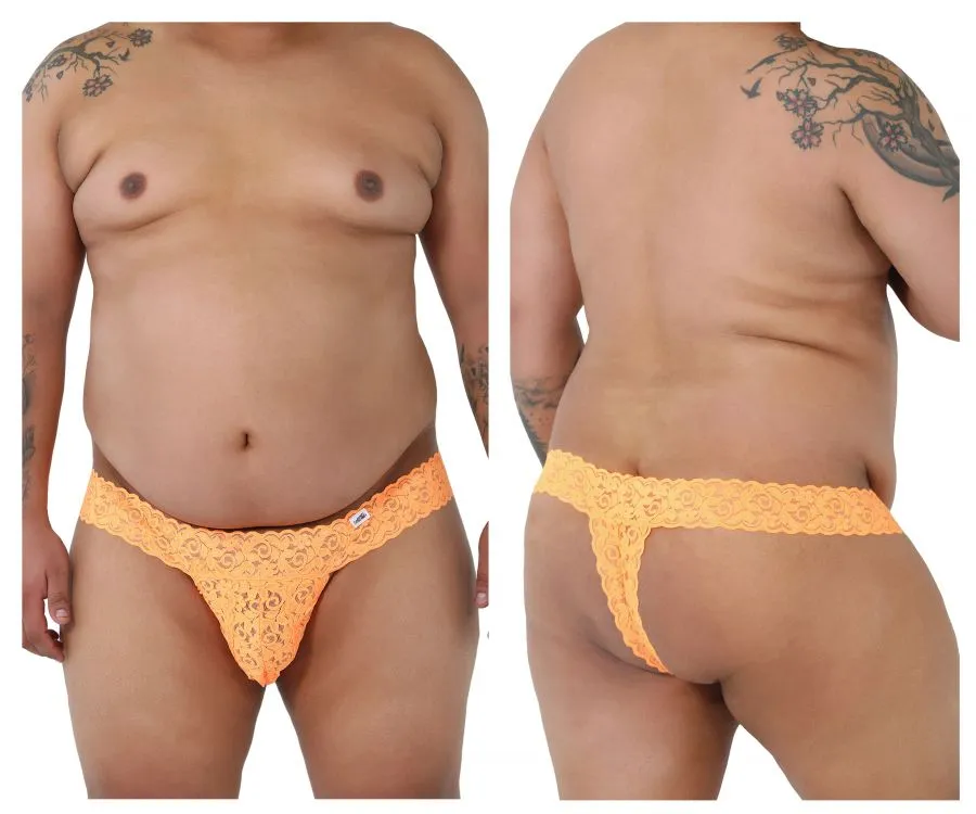 CandyMan 99315X Peek a Boo Lace Thongs Color Hot Orange