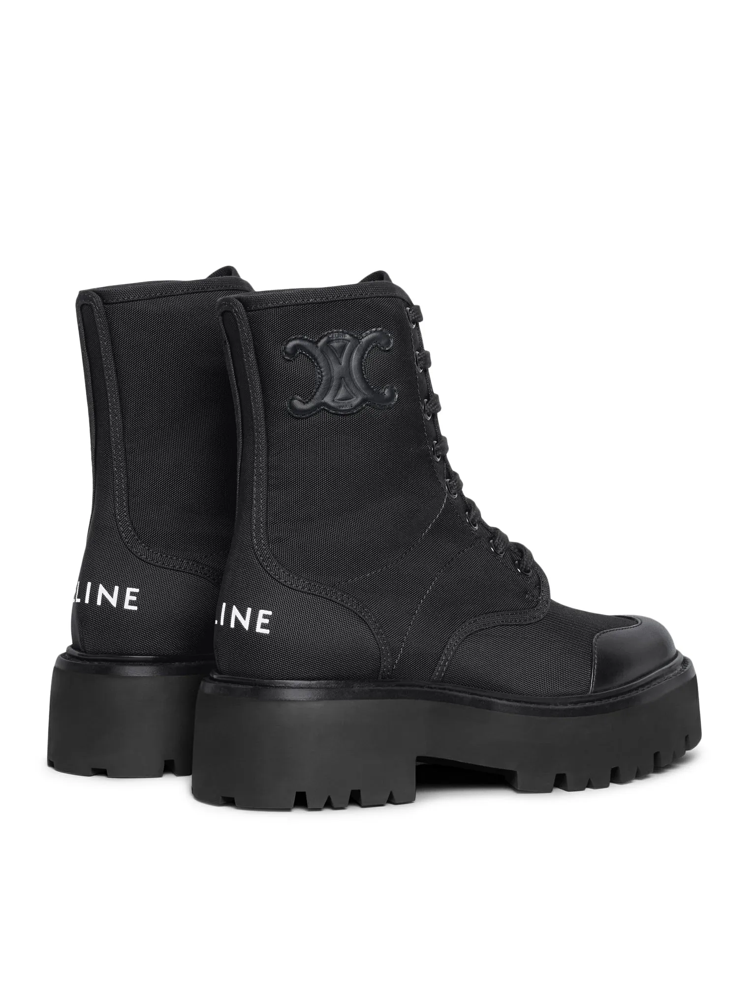 CELINE BULKY LACED UP BOOT IN NYLON AND SHINY BULL