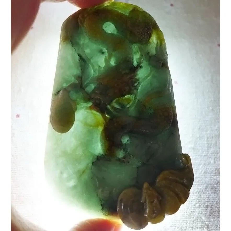 Cert'd Natural Type A Yellow Jadeite Jade Big Dragon Pendant