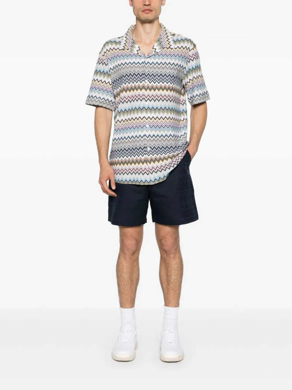 Chevron-Knit Cotton Shirt