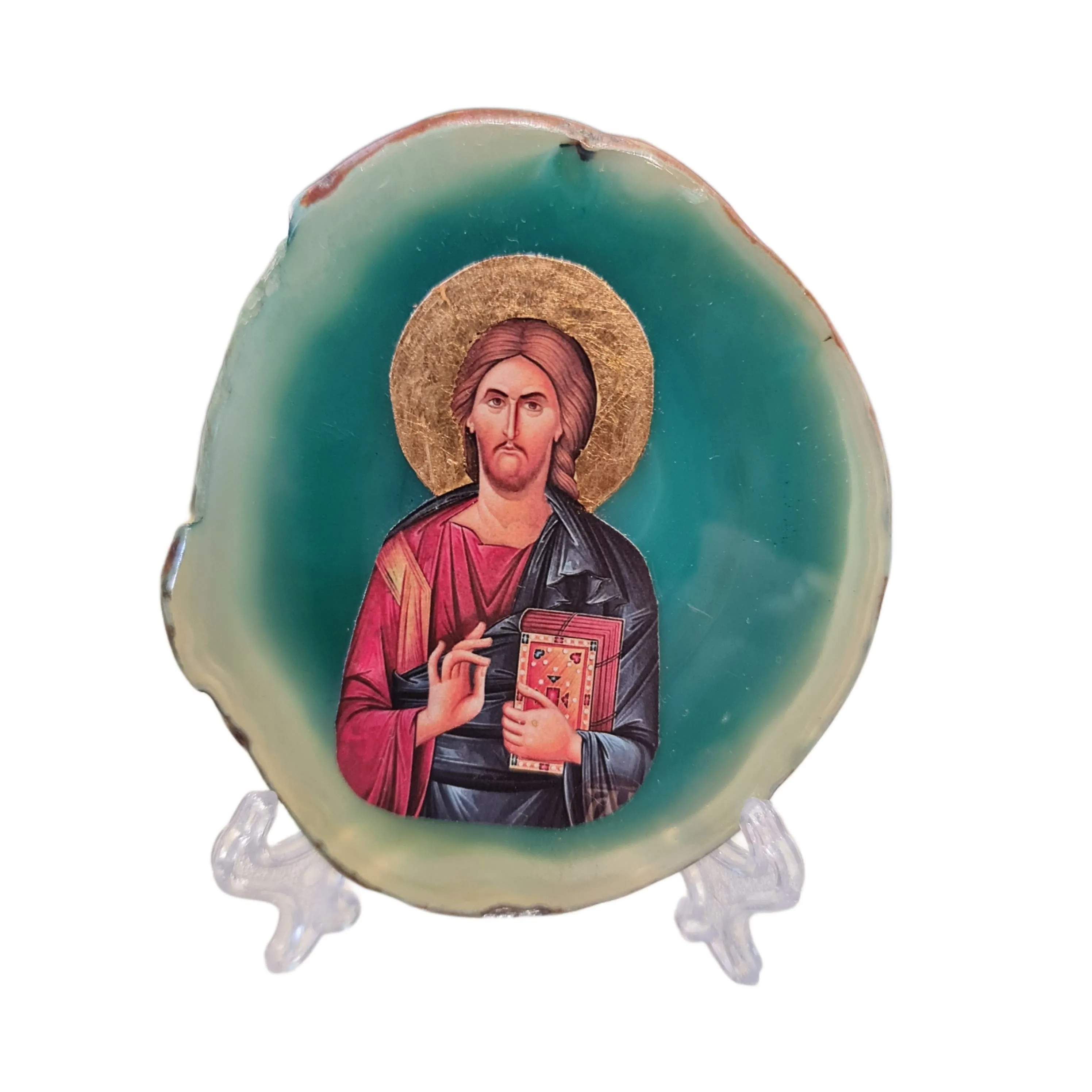 Christ Icon on Blue Agate Stone