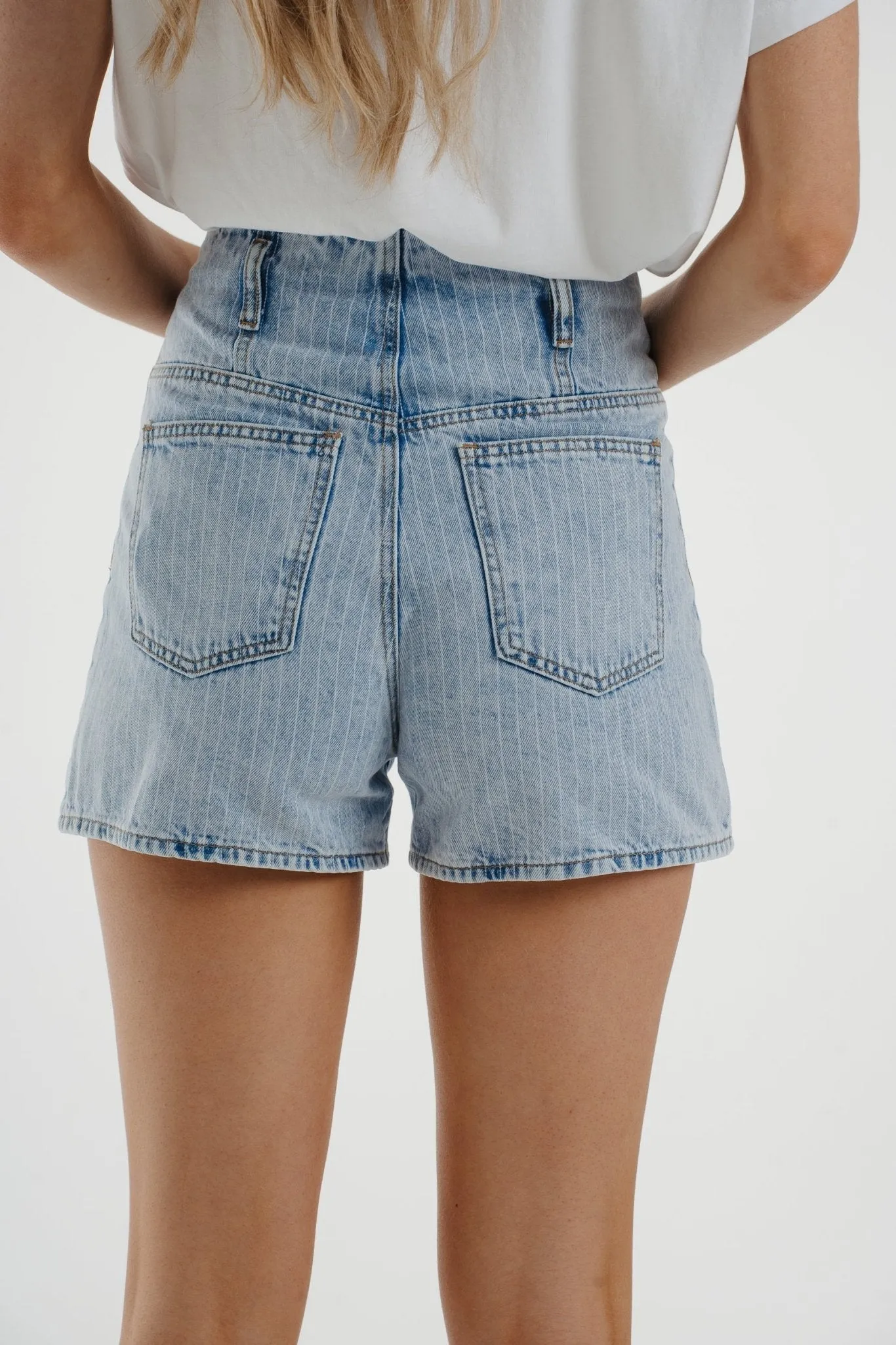 Cindy Pinstripe Shorts In Light Wash