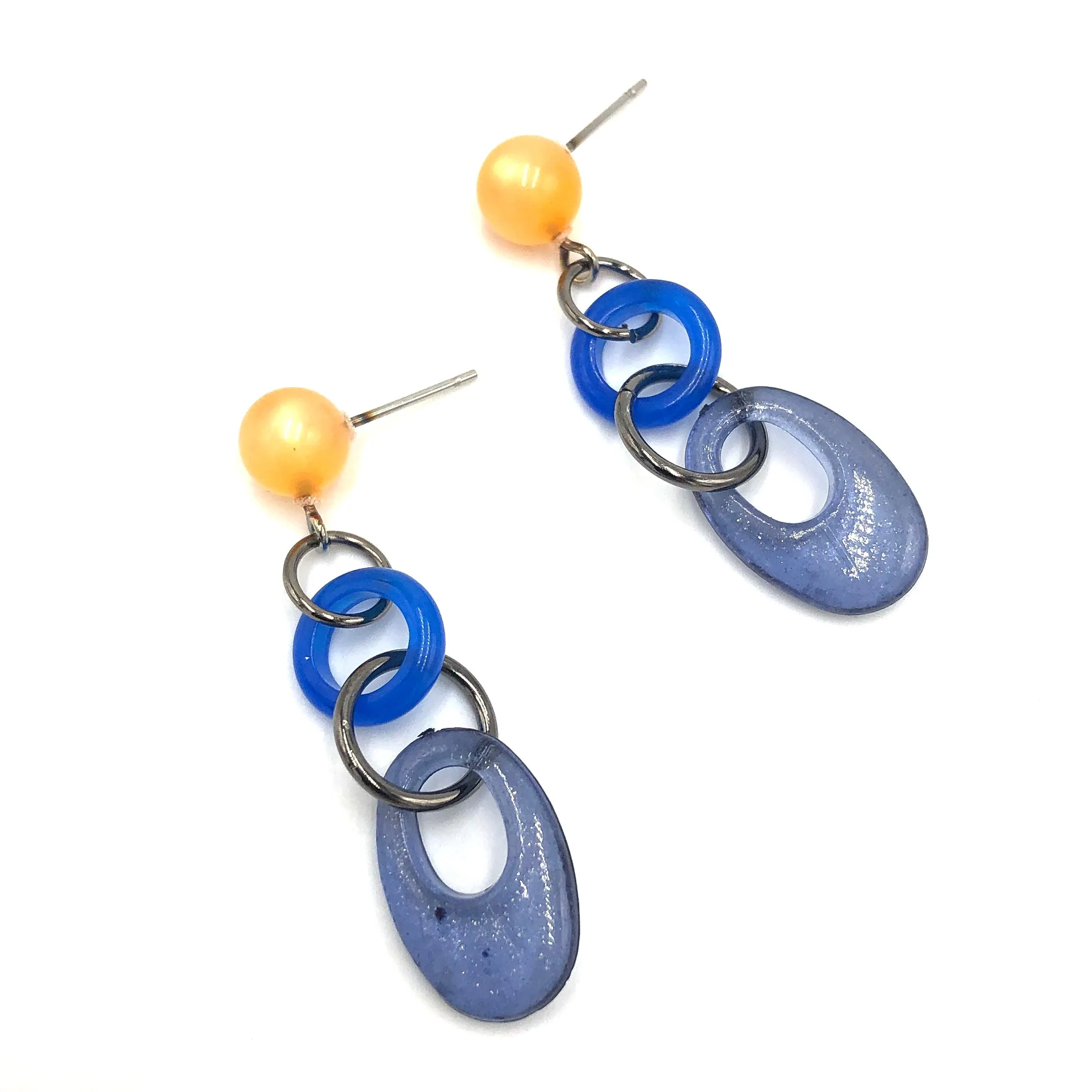 Cobalt Peach & Denim Glitter Addie Earrings