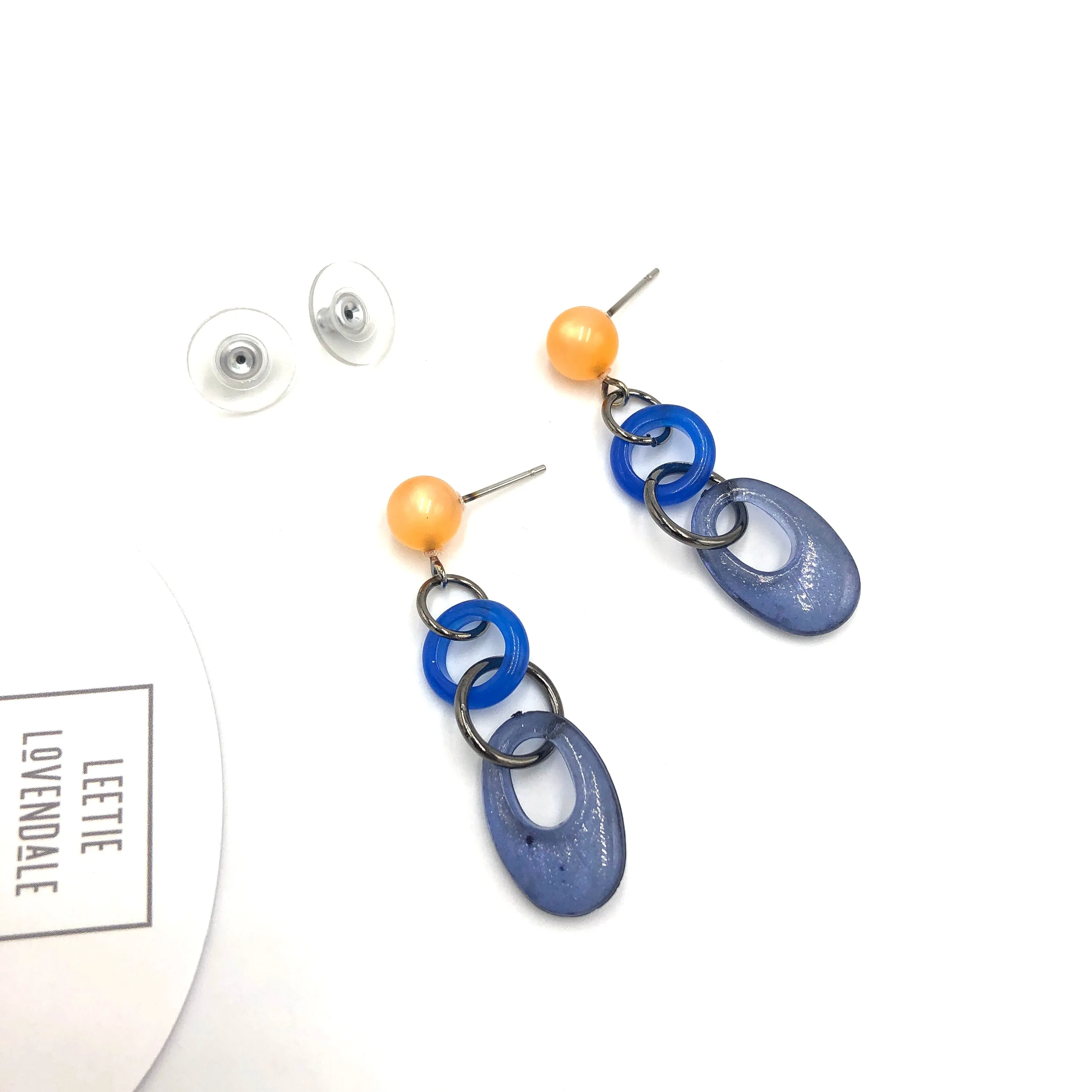 Cobalt Peach & Denim Glitter Addie Earrings