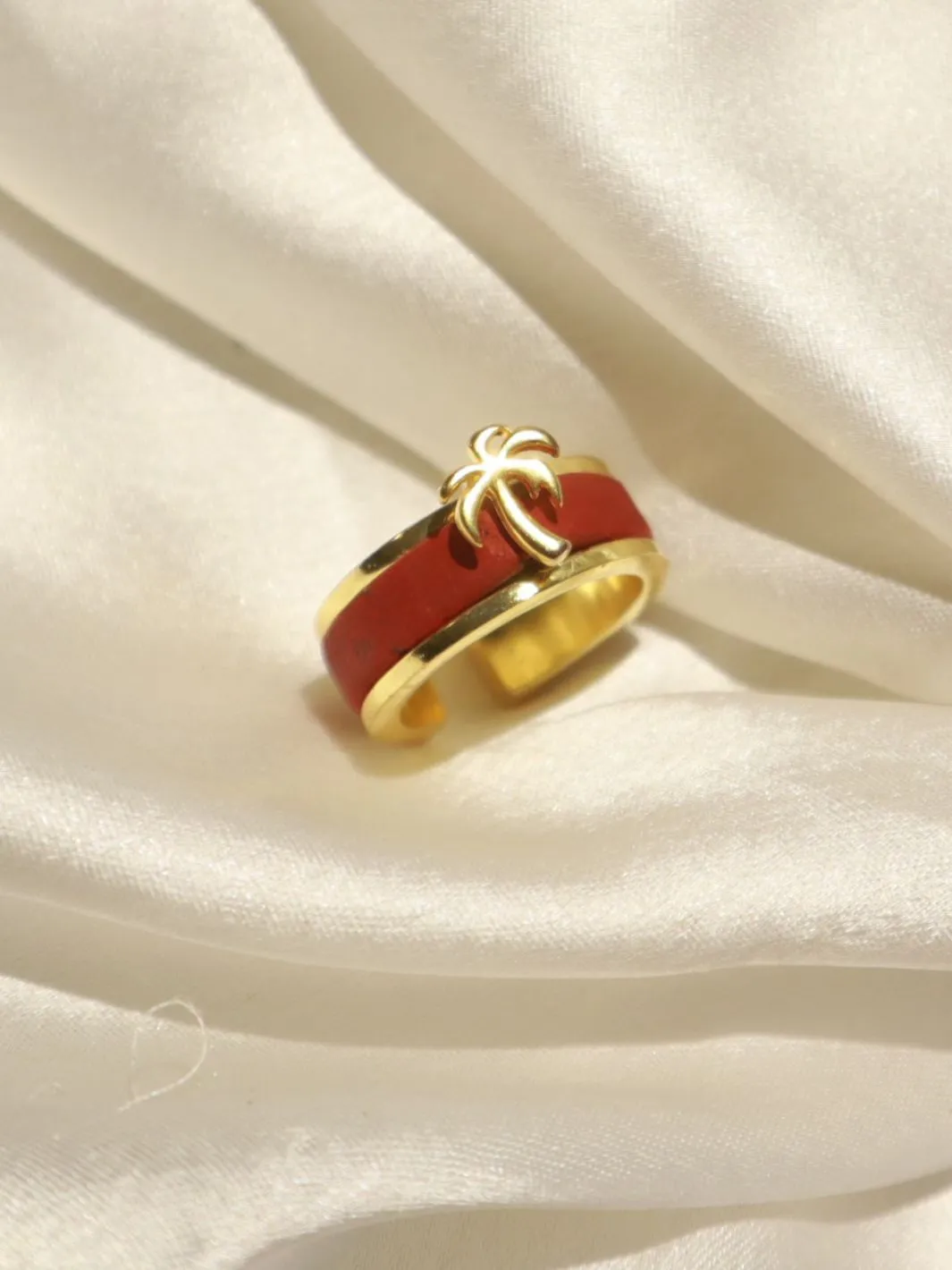 Coconut  Palm Tree in 18K Adjustable Gold Cuff Ring