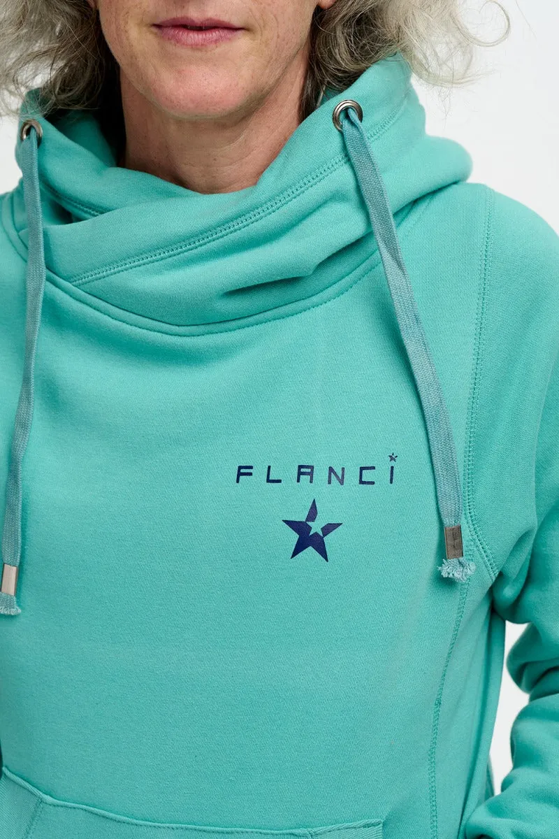 Cross Neck Hoodie | Turquoise