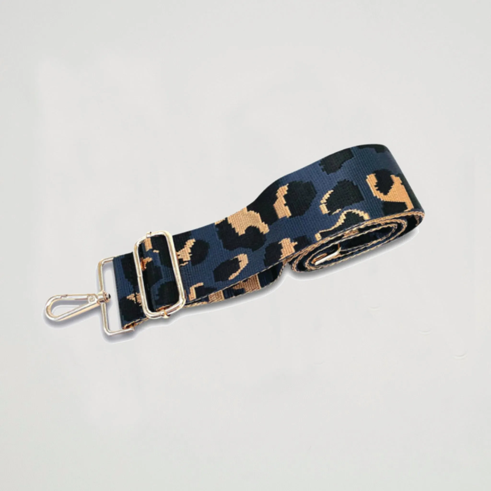 Crossbody Strap - Dark Blue Leopard Print (Silver Hardware)