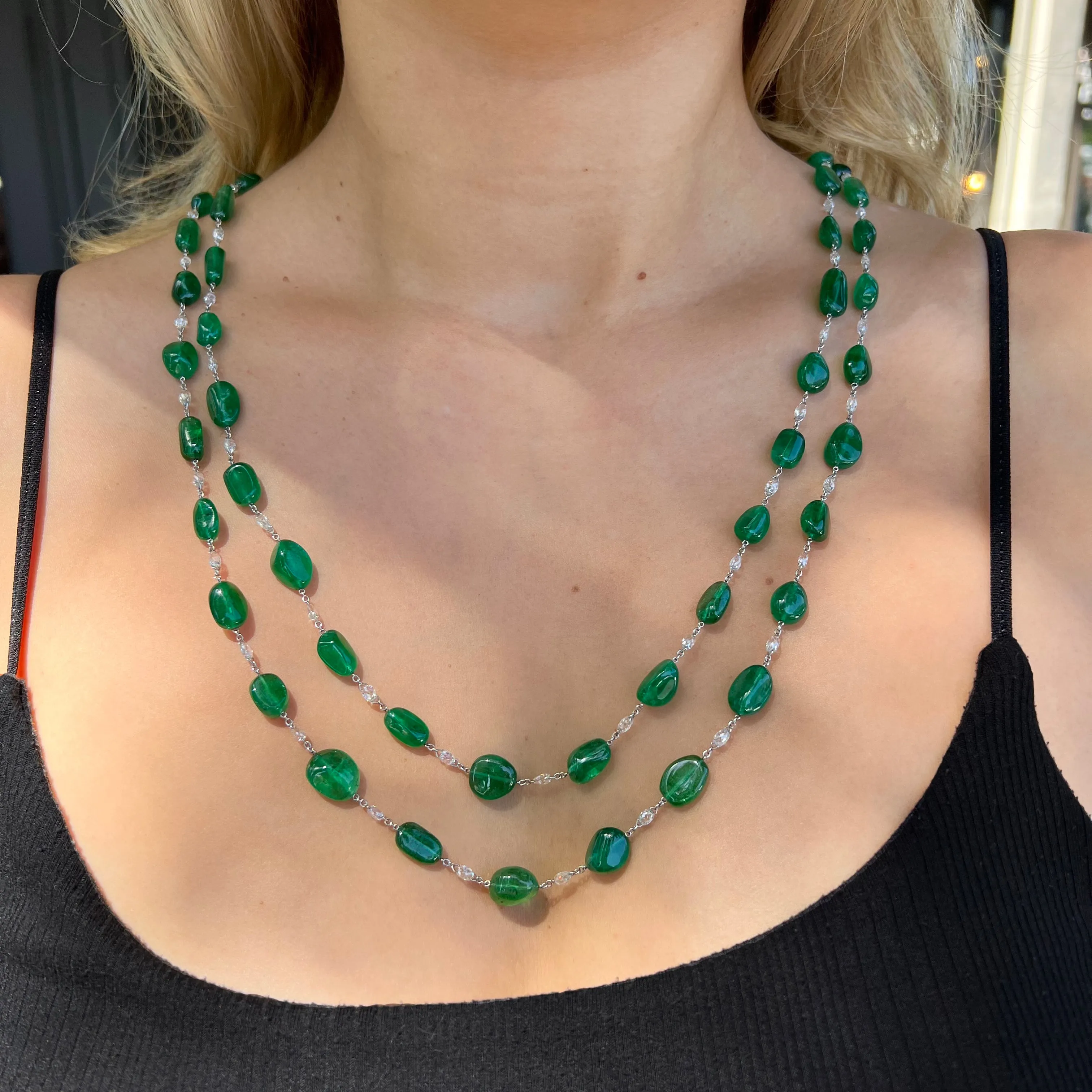 Eclat Jewels - One of a Kind Necklace with Emeralds and Diamonds, Platinum