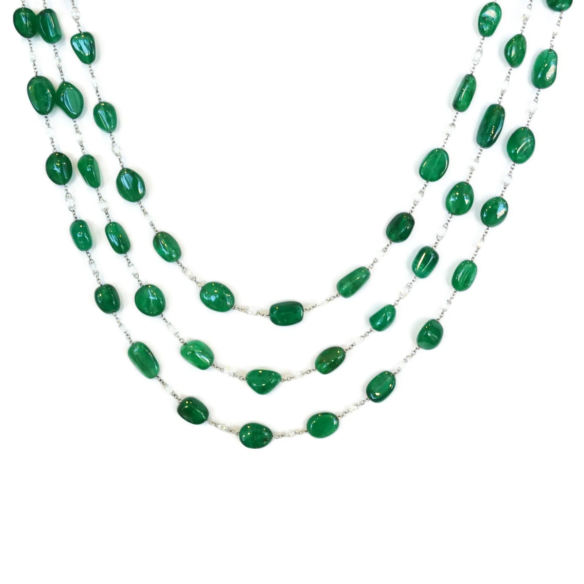 Eclat Jewels - One of a Kind Necklace with Emeralds and Diamonds, Platinum