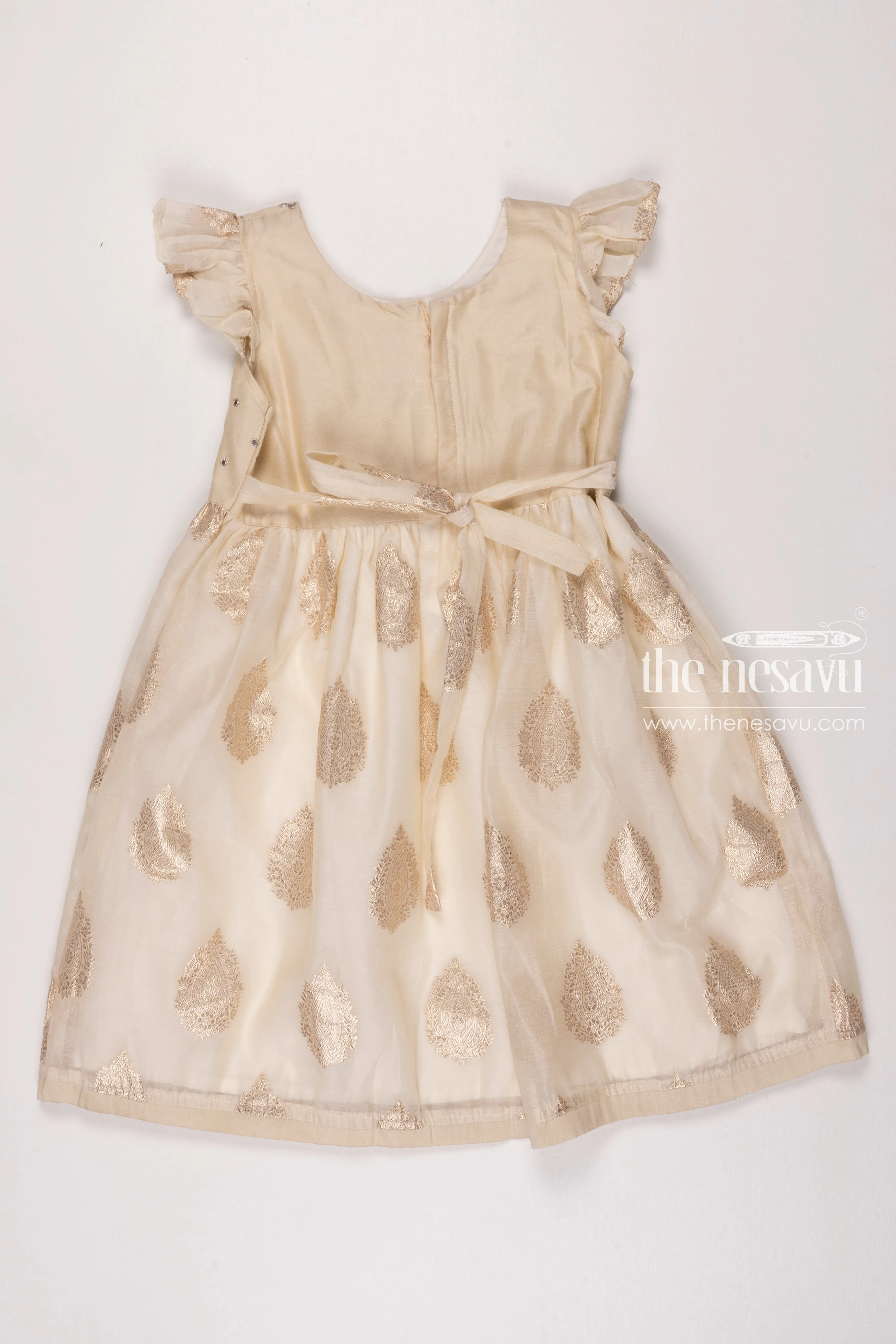 Elegant Cream Girls Chanderi Cotton Frock - Perfect for Special Occasions