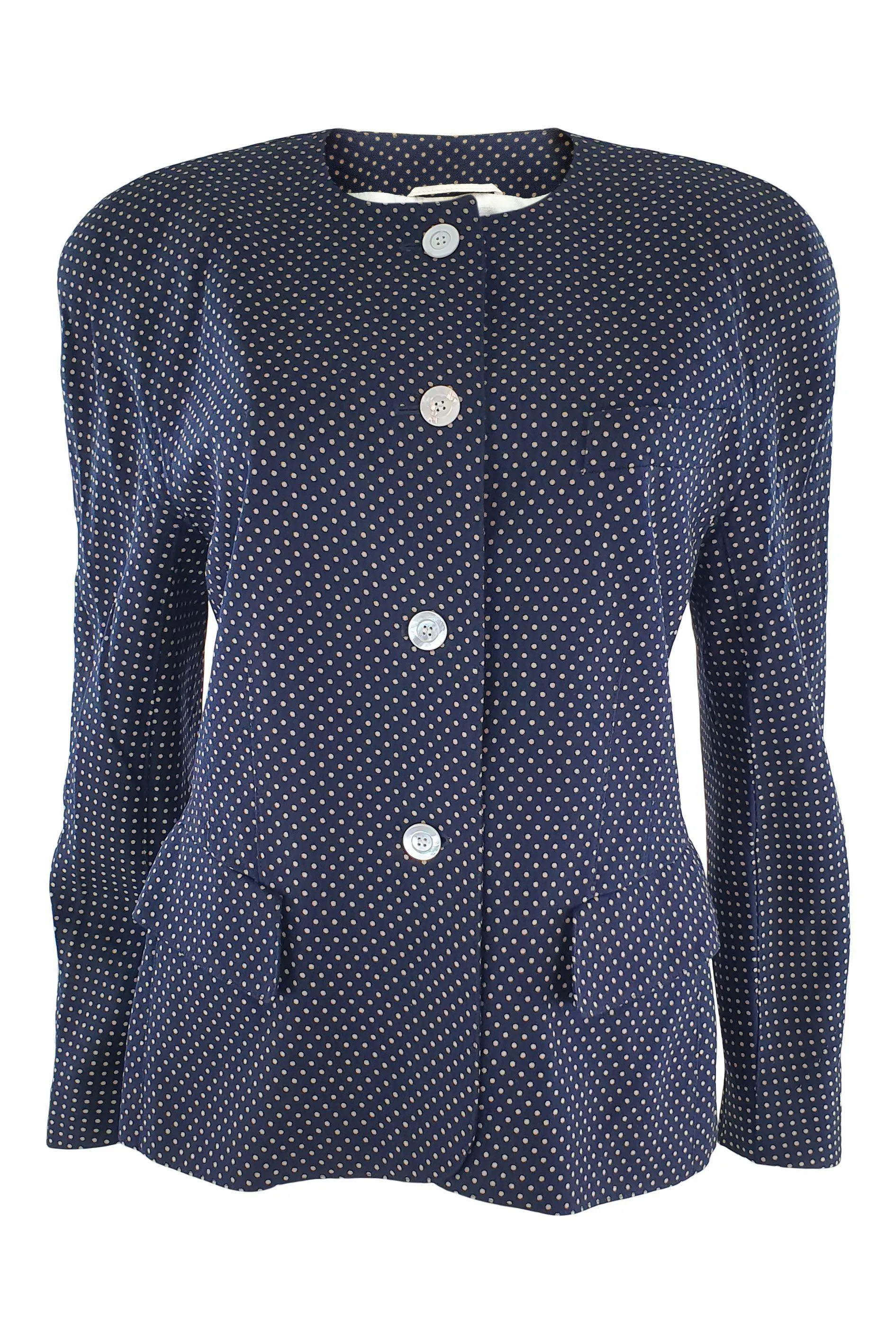 ESCADA Navy Blue Wool Blend Polka Dot Blazer (38)