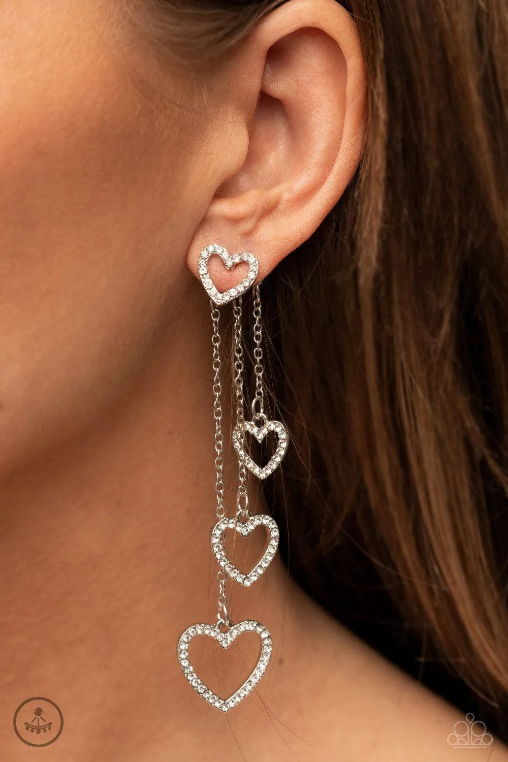 Falling In Love White Rhinestone Heart Earrings - Paparazzi Accessories