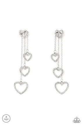 Falling In Love White Rhinestone Heart Earrings - Paparazzi Accessories