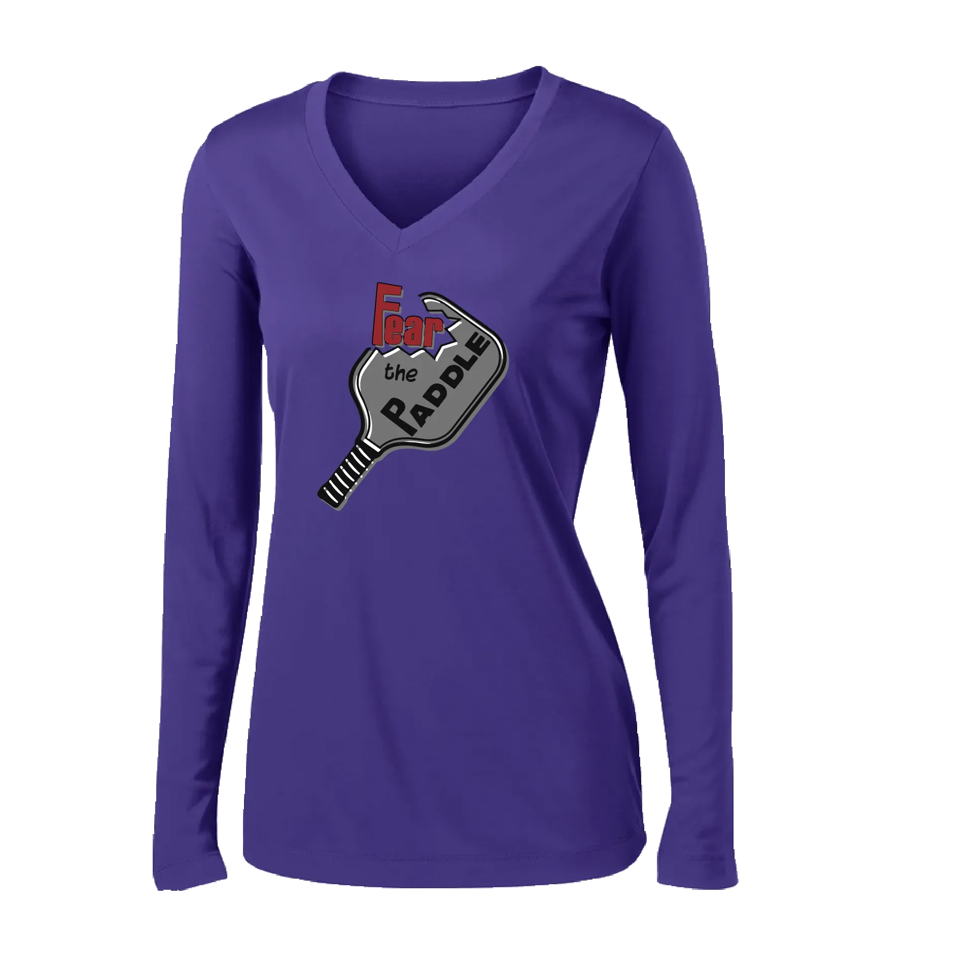 Fear The Paddle | Women's Long Sleeve V-Neck Pickleball Shirts | 100% Polyester