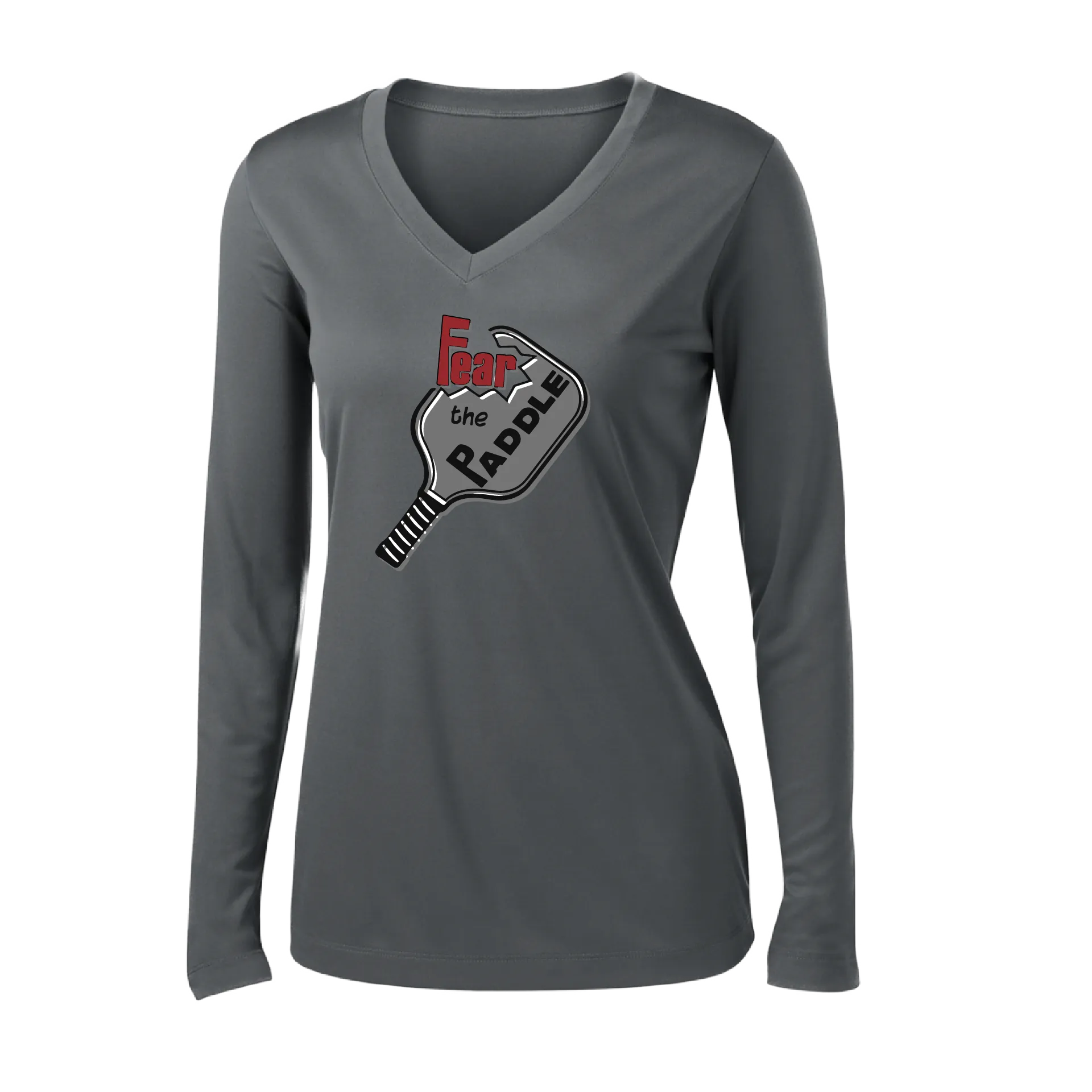 Fear The Paddle | Women's Long Sleeve V-Neck Pickleball Shirts | 100% Polyester