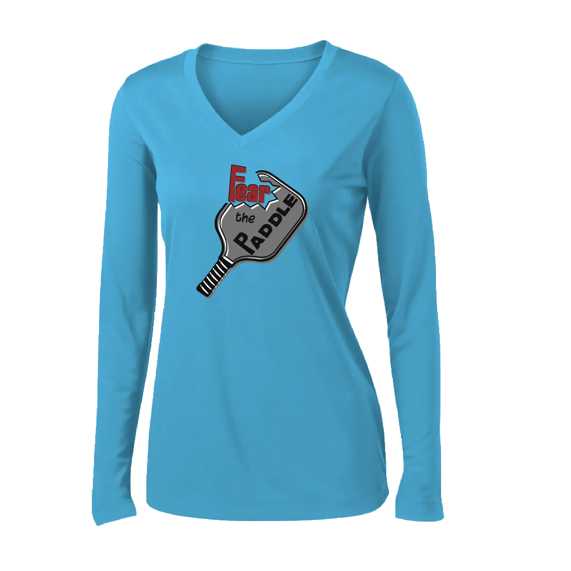 Fear The Paddle | Women's Long Sleeve V-Neck Pickleball Shirts | 100% Polyester