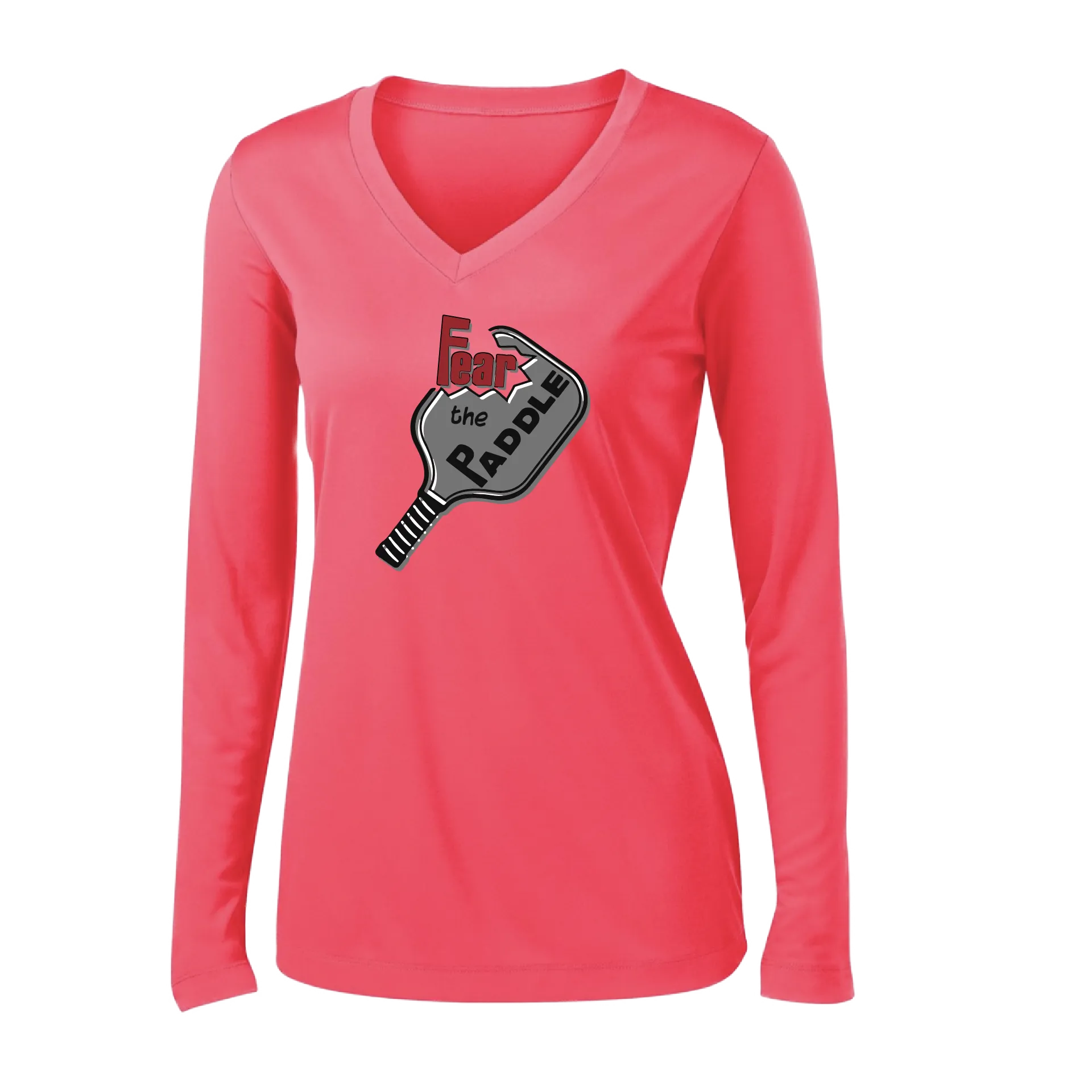 Fear The Paddle | Women's Long Sleeve V-Neck Pickleball Shirts | 100% Polyester