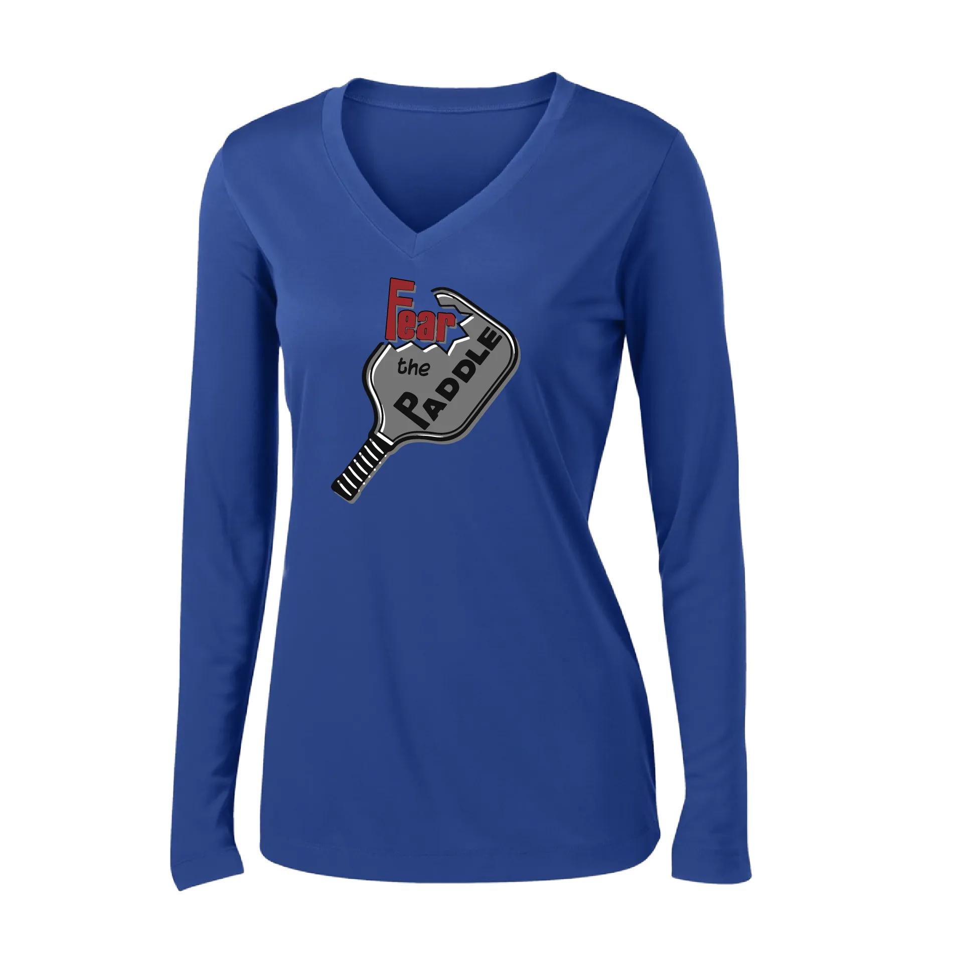 Fear The Paddle | Women's Long Sleeve V-Neck Pickleball Shirts | 100% Polyester