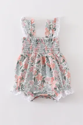 Floral print smocked girl bubble