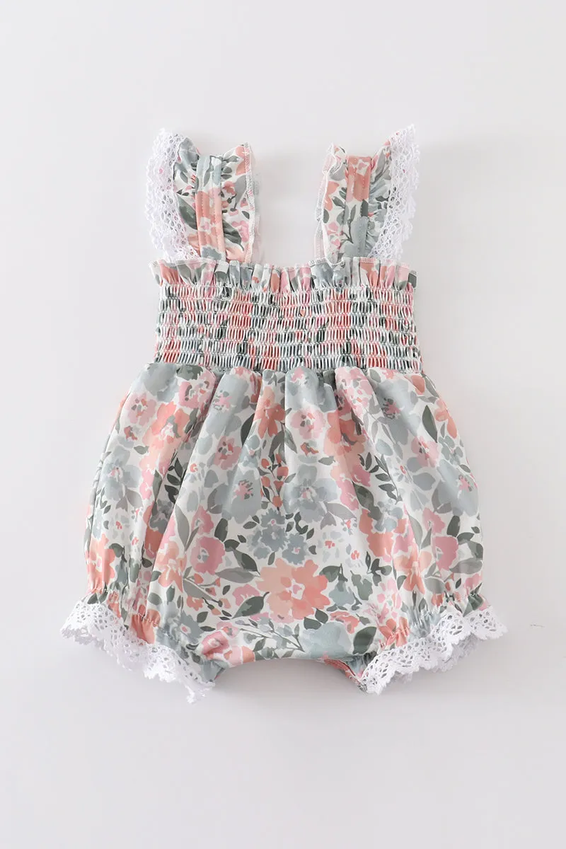 Floral print smocked girl bubble