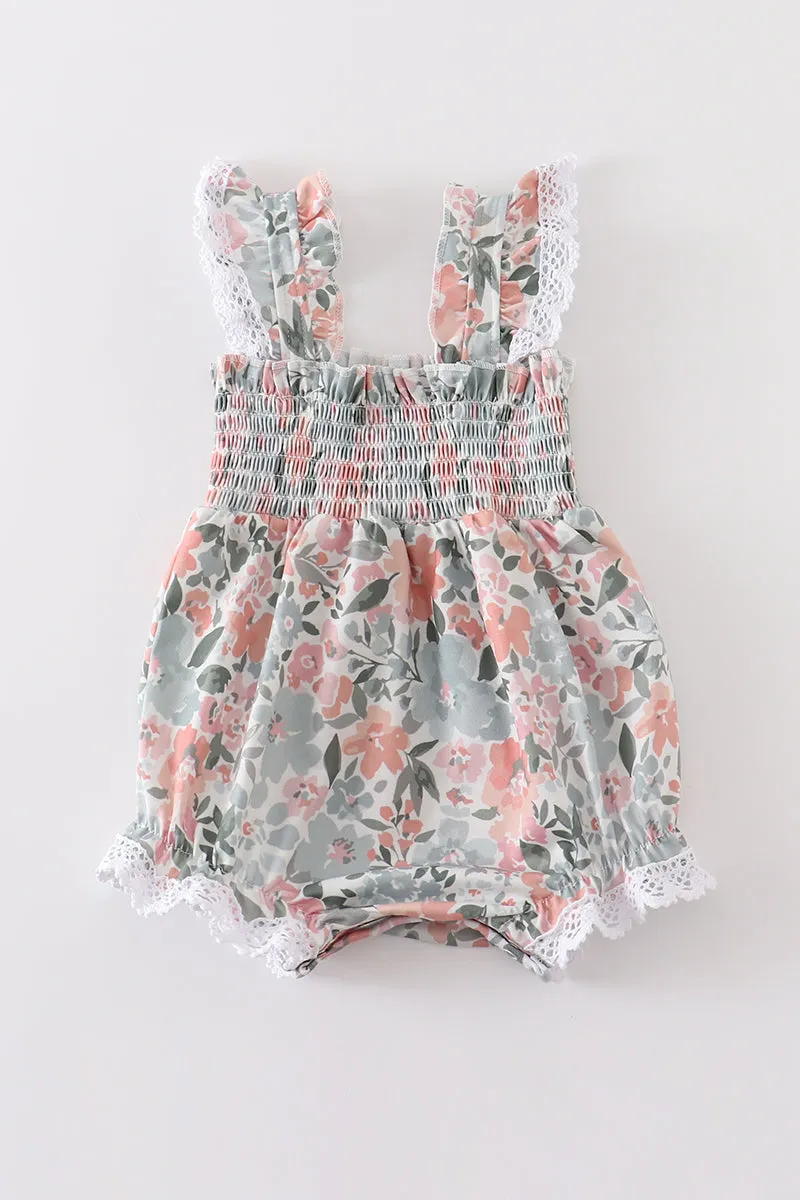 Floral print smocked girl bubble