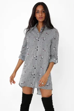 Floral Print Striped Shirt Dress Ex Brand