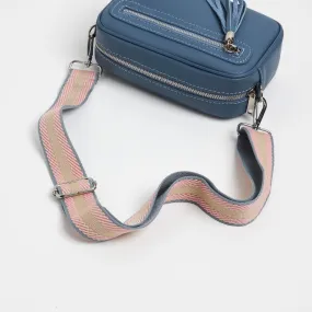 Florence Crossbody Bag in Denim Blue with Pastel Stripe Strap