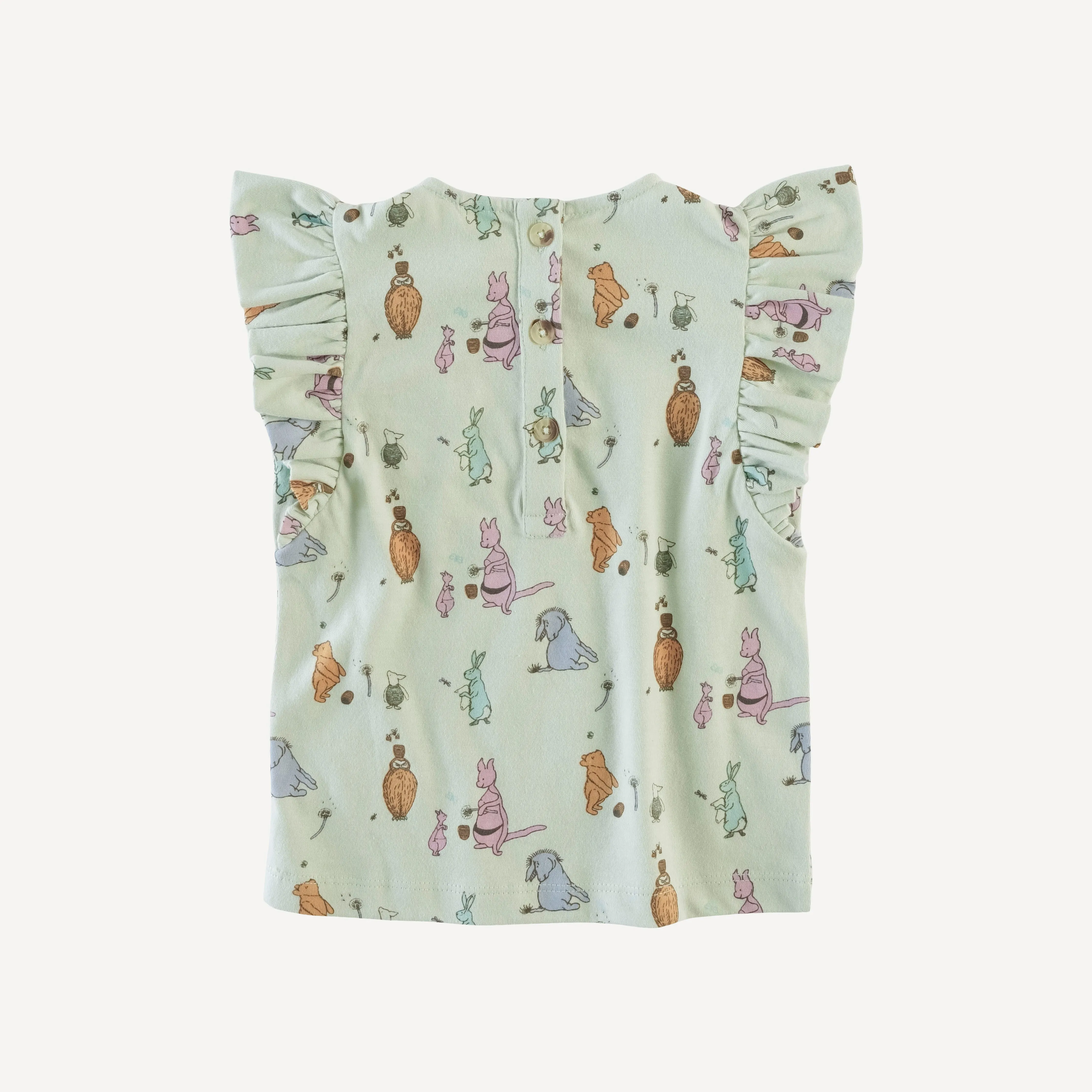 flutter ruffle tee | foam green pooh   friends | organic cotton jersey