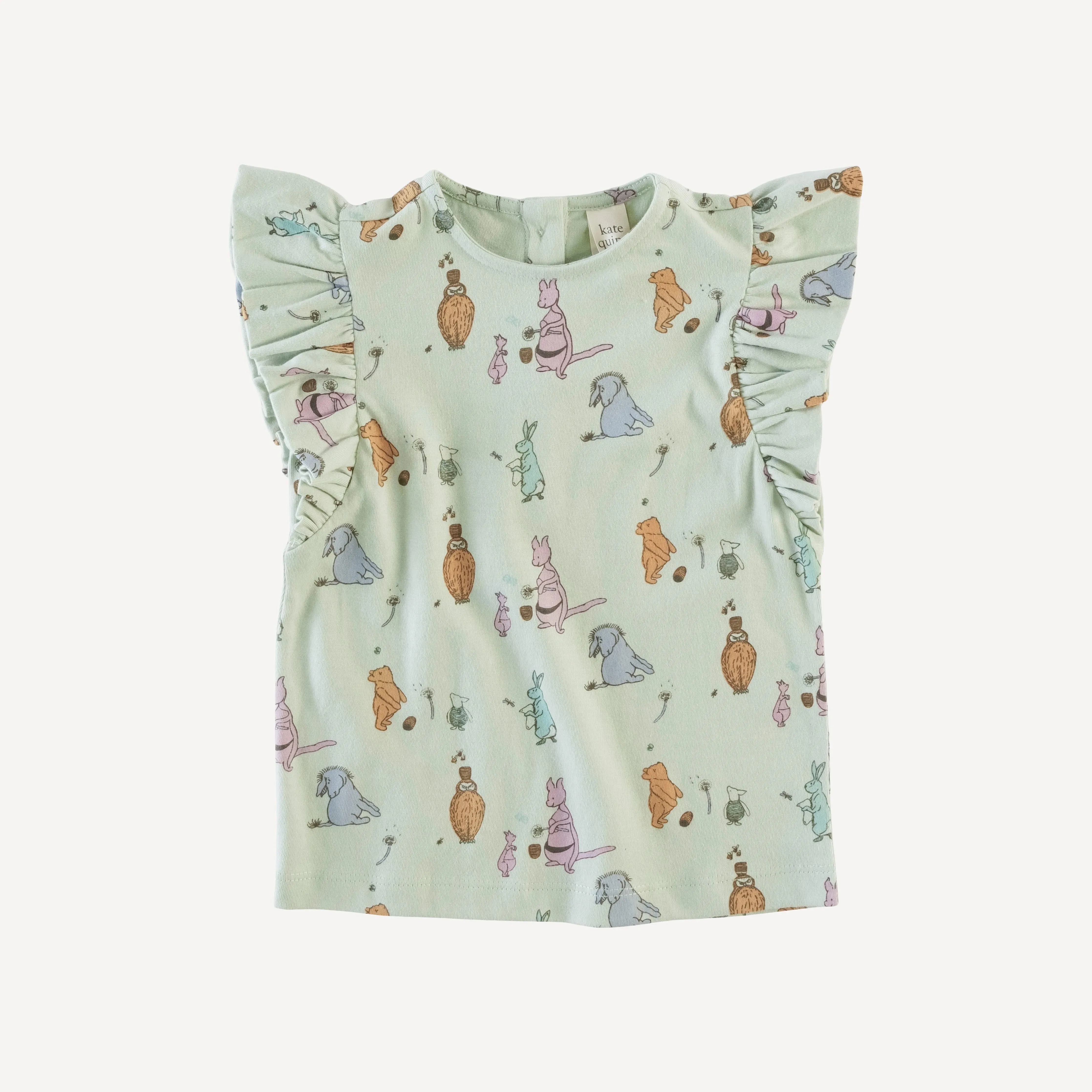 flutter ruffle tee | foam green pooh   friends | organic cotton jersey