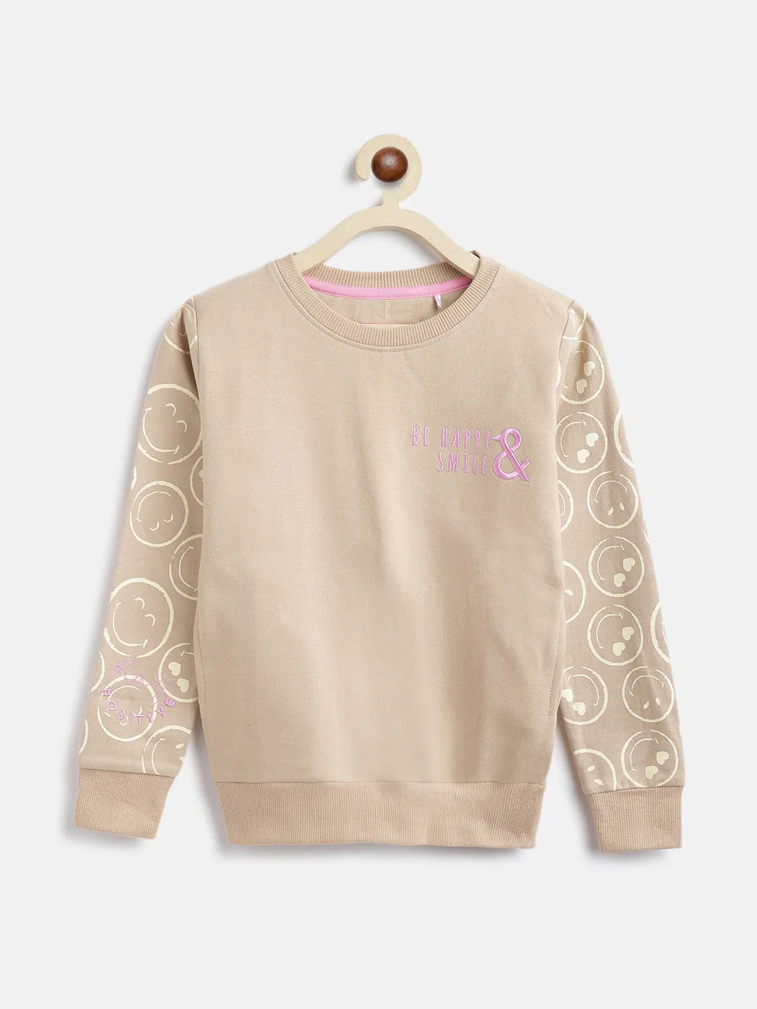 Girls Beige Cotton Sweatshirt