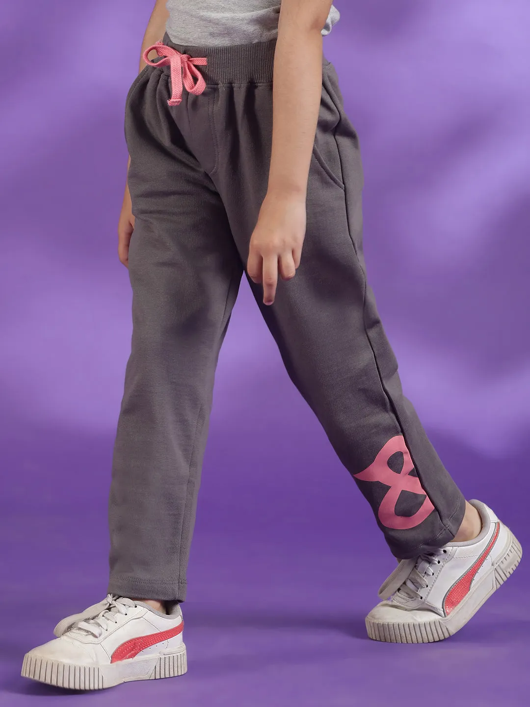 Girls Grey Cotton Joggers