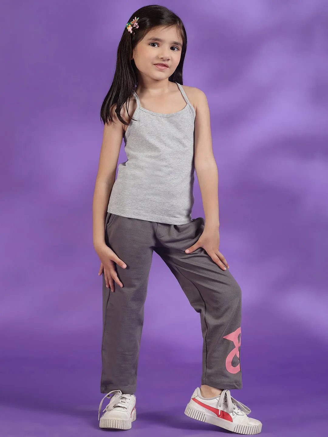 Girls Grey Cotton Joggers