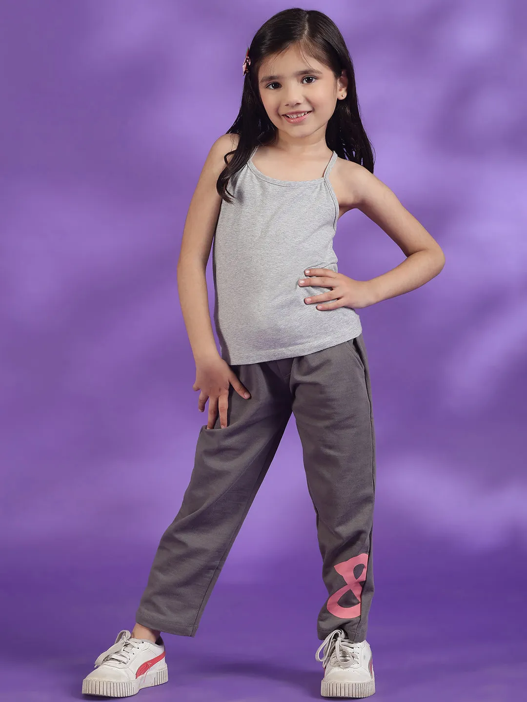 Girls Grey Cotton Joggers