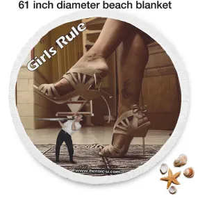 Girls Rule Round Beach Blanket With a Little Man Underfoot - Veronica