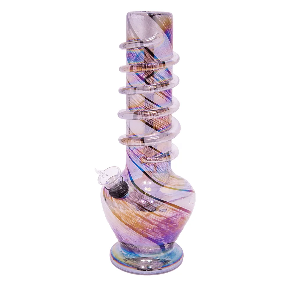 GLASS BONG- LUNAR TWIST 26.5cm METALIC BLUE/WHITE S/GLASS