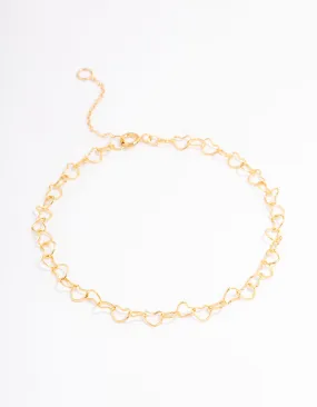 Gold Plated Sterling Silver Linked Hearts Bracelet