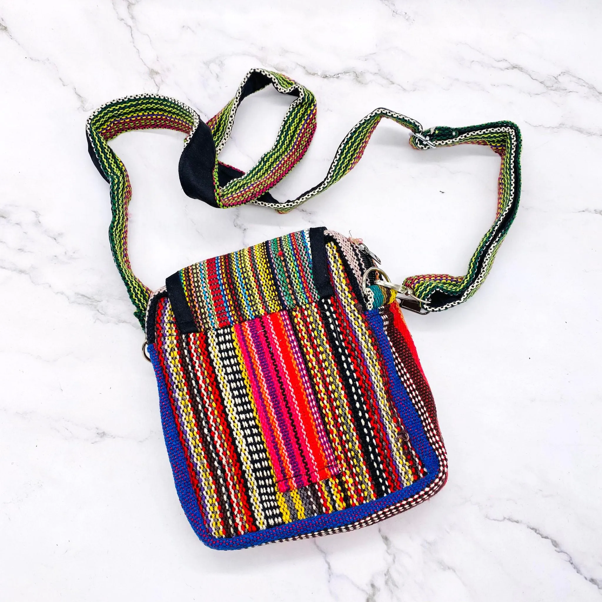 Hemp Mini Cross Body Bag, Ecofriendly Travel Purse, Passport Bag, Mini Shoulder Bag, Hippie Vegan Colorful Bag, Handmade Unisex Bag