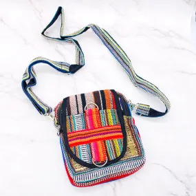 Hemp Mini Cross Body Bag, Ecofriendly Travel Purse, Passport Bag, Mini Shoulder Bag, Hippie Vegan Colorful Bag, Handmade Unisex Bag