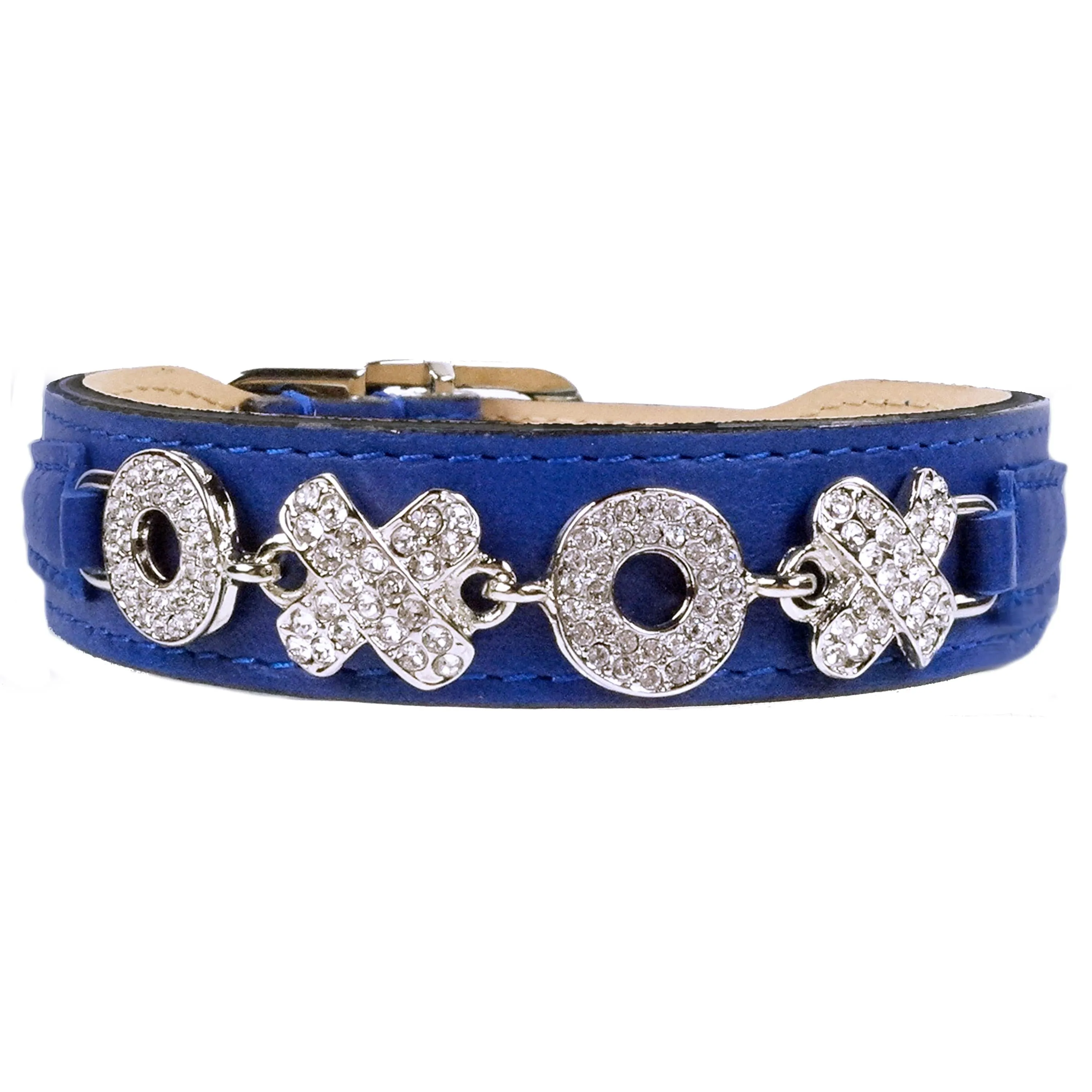 Hugs & Kisses Dog Collar in Cobalt Blue & Nickel