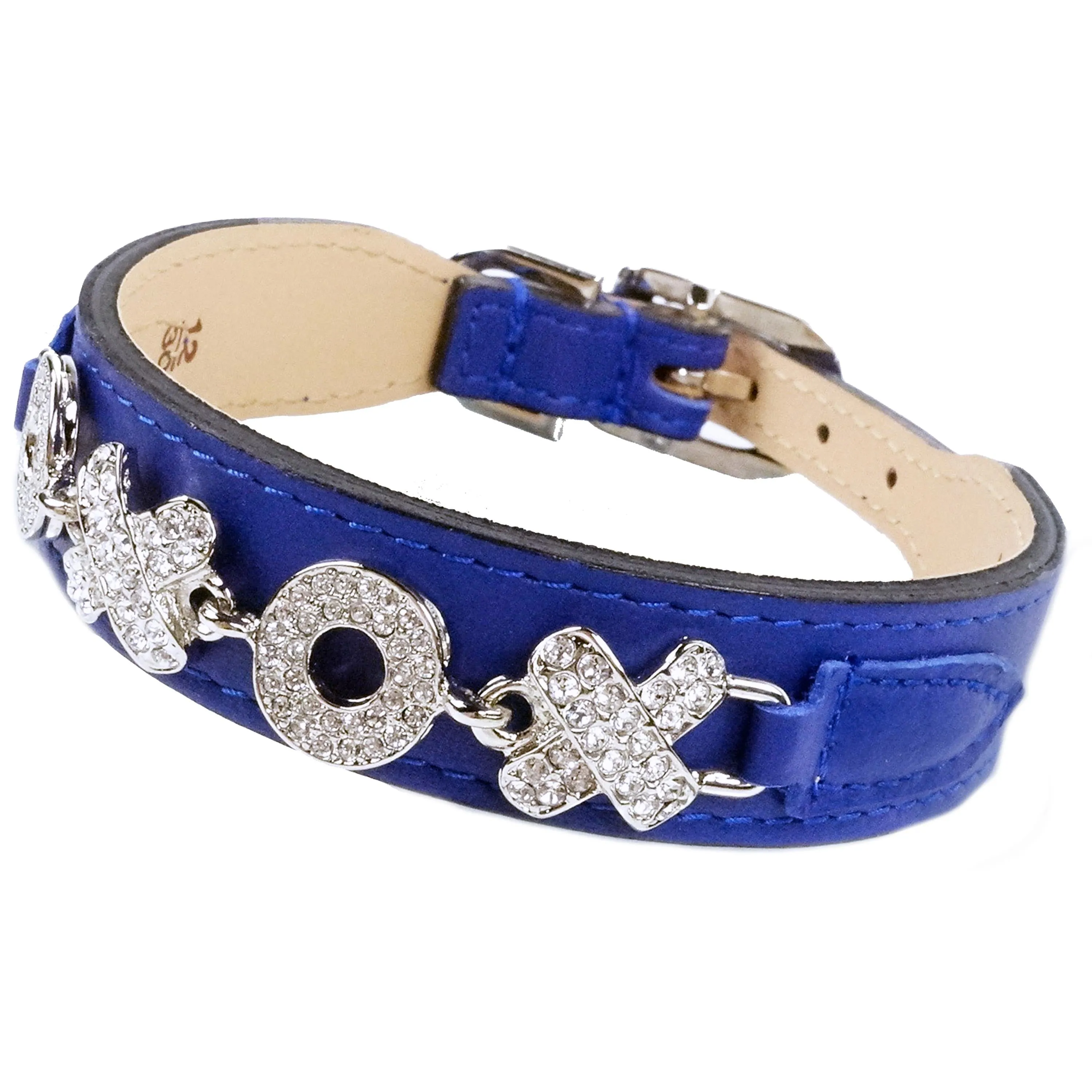 Hugs & Kisses Dog Collar in Cobalt Blue & Nickel