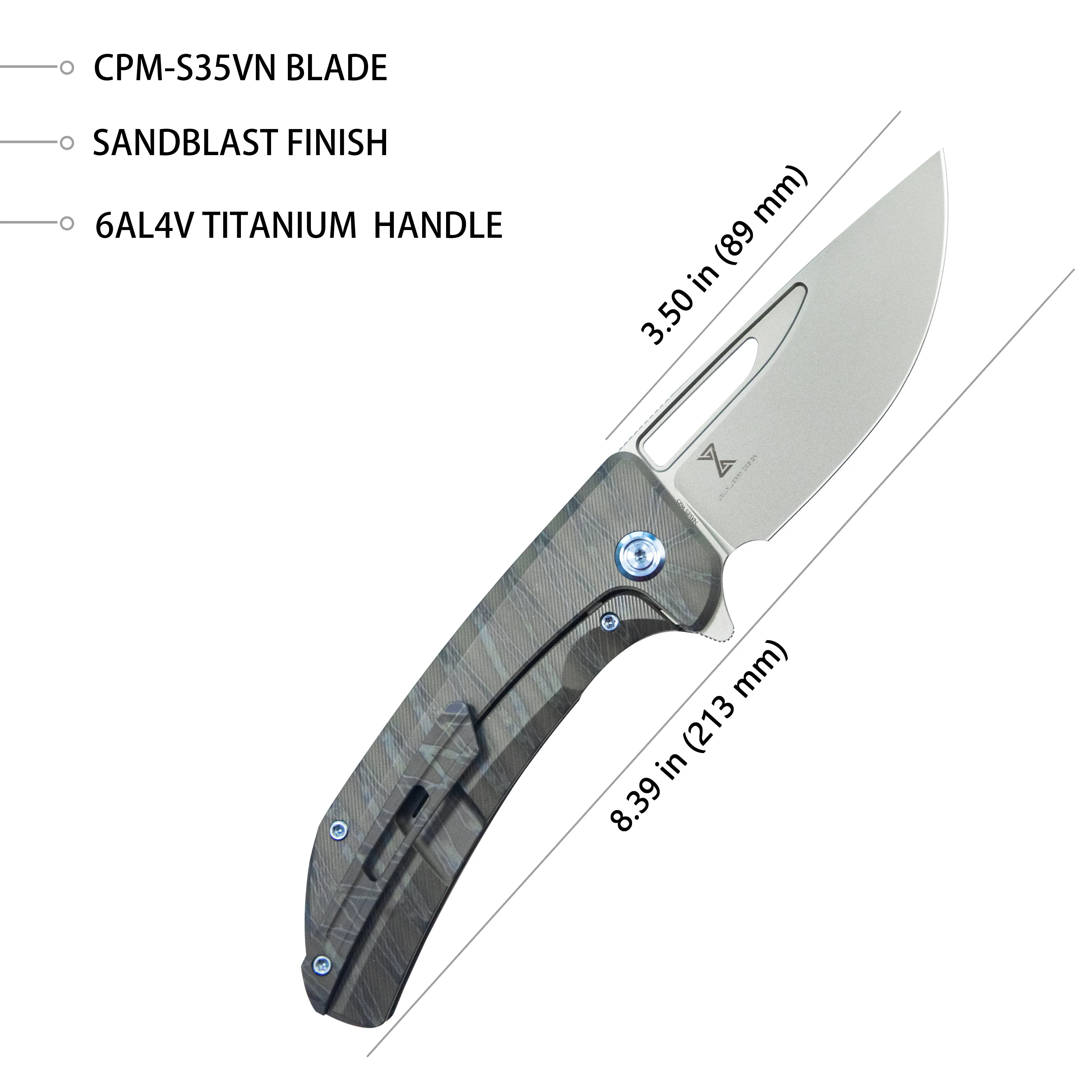 Hyperion Frame Lock Flipper Knife Flame Titanium Handle w/ Micro Milling Lines 3.5 Sandblast CPM-S35VN KB368I