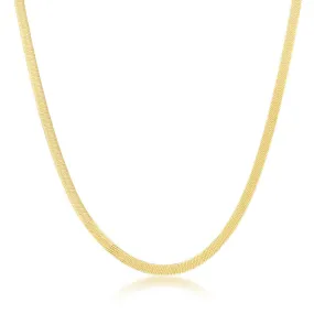 Italian Sterling Silver (4mm) Herringbone Necklace - 18K Gold Plated