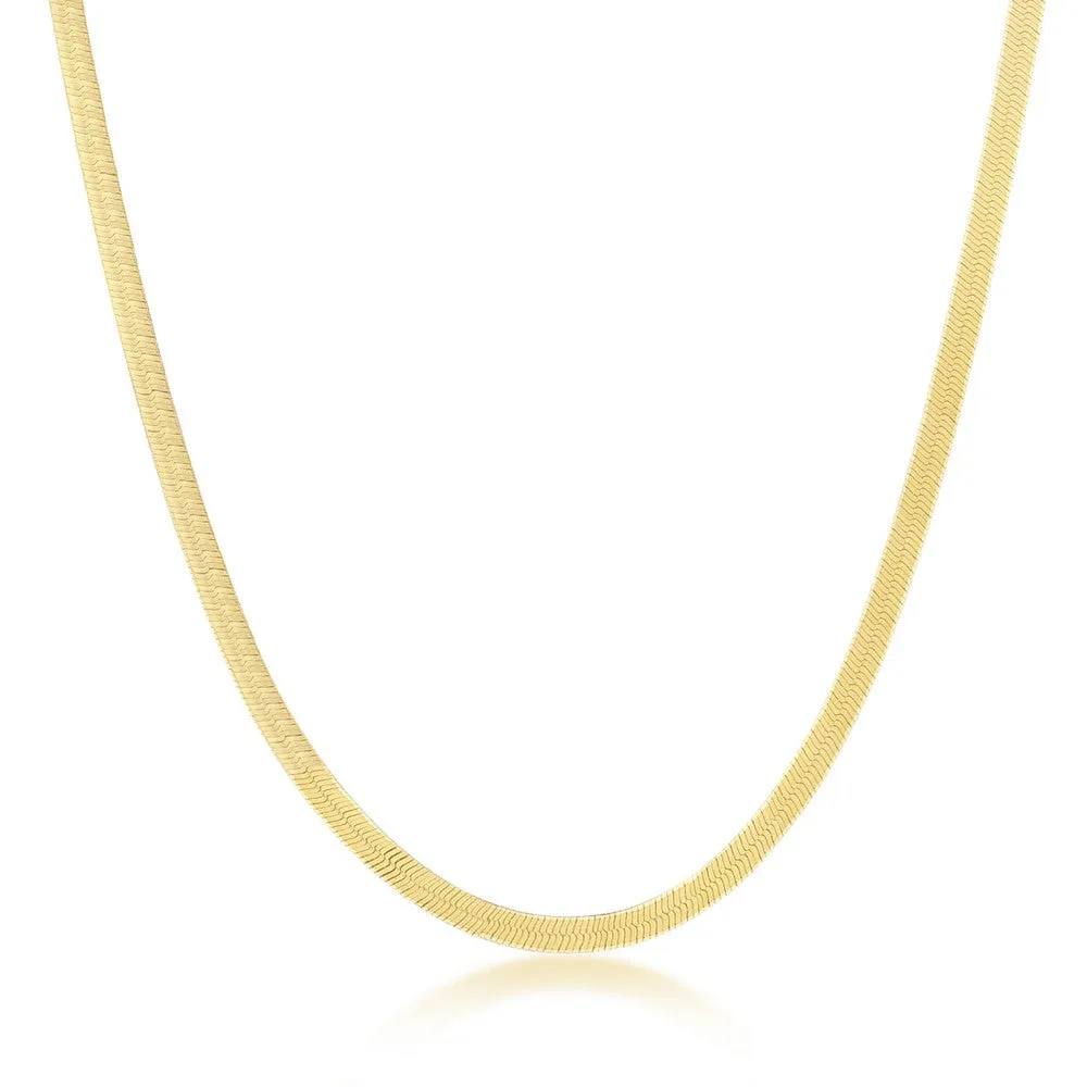 Italian Sterling Silver (4mm) Herringbone Necklace - 18K Gold Plated