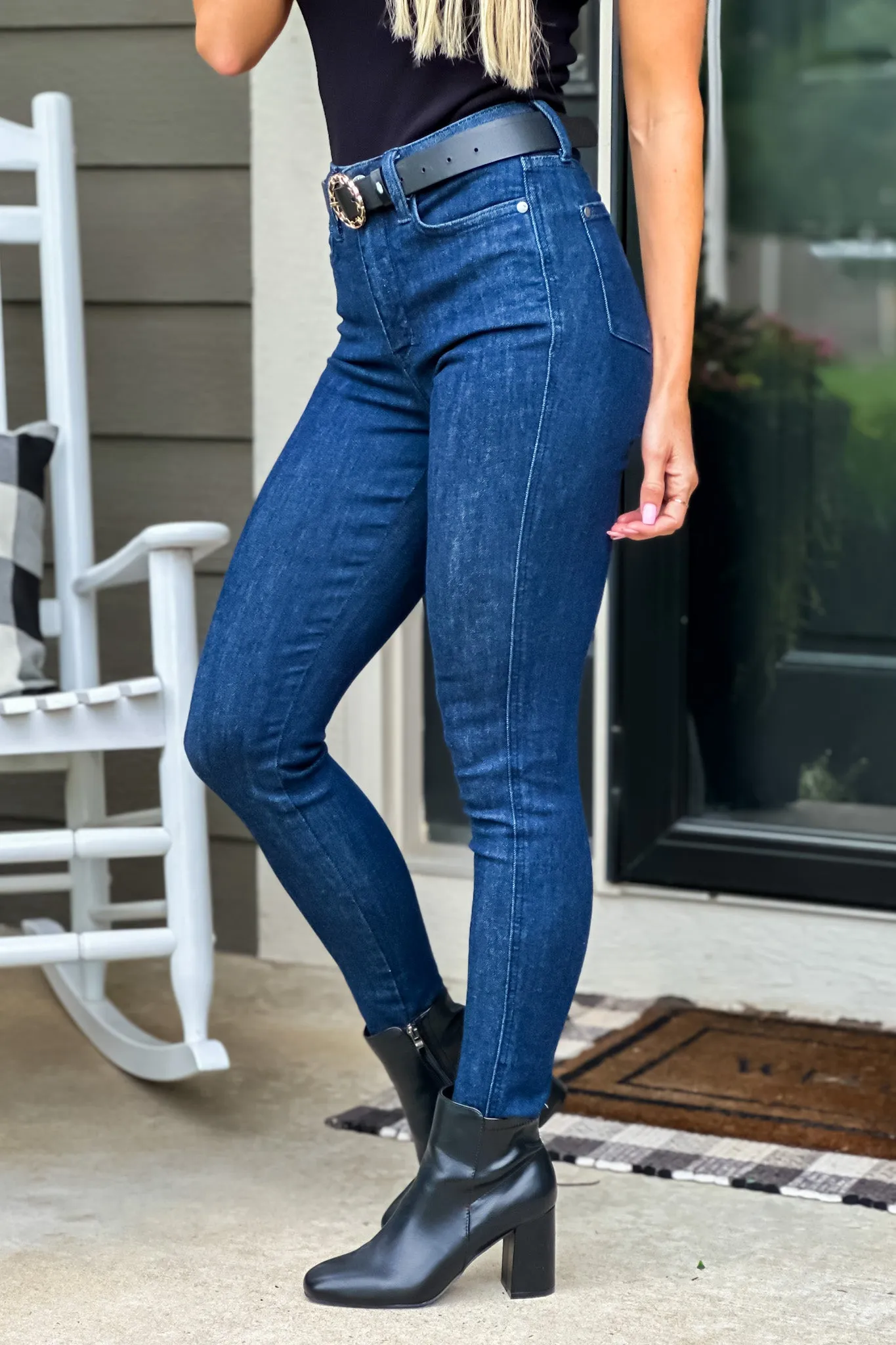 Judy Blue Kylie High Waist Raw Hem Skinny Jean : Dark