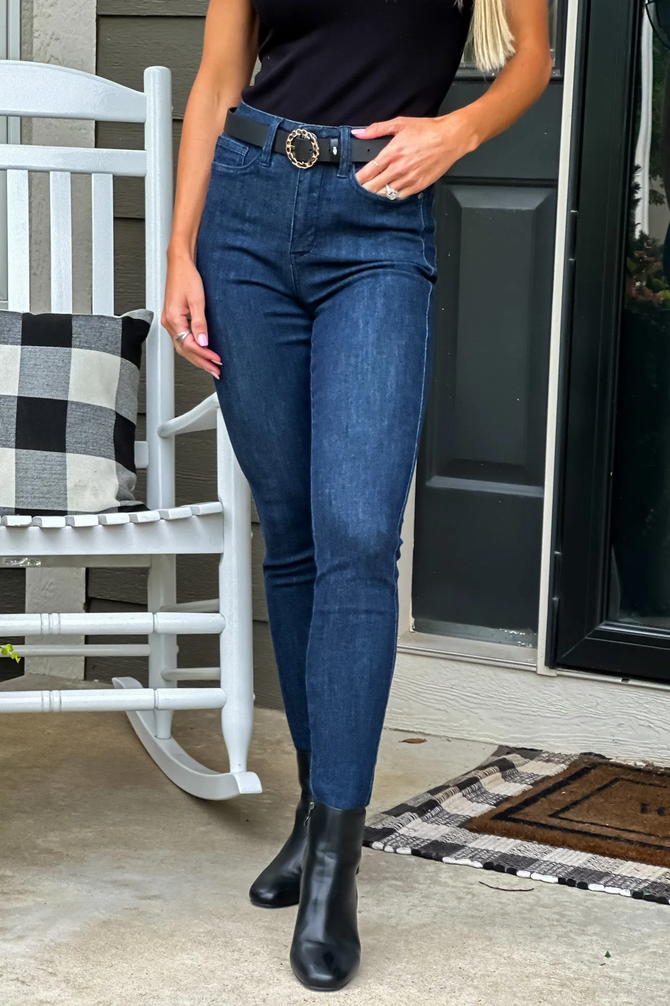 Judy Blue Kylie High Waist Raw Hem Skinny Jean : Dark