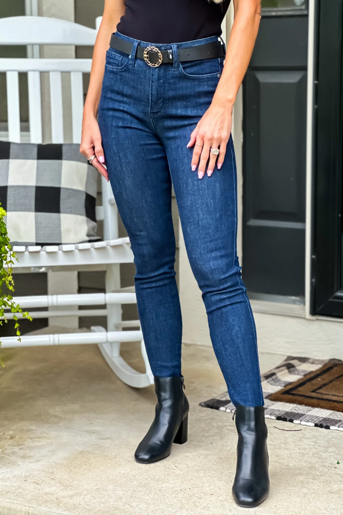 Judy Blue Kylie High Waist Raw Hem Skinny Jean : Dark