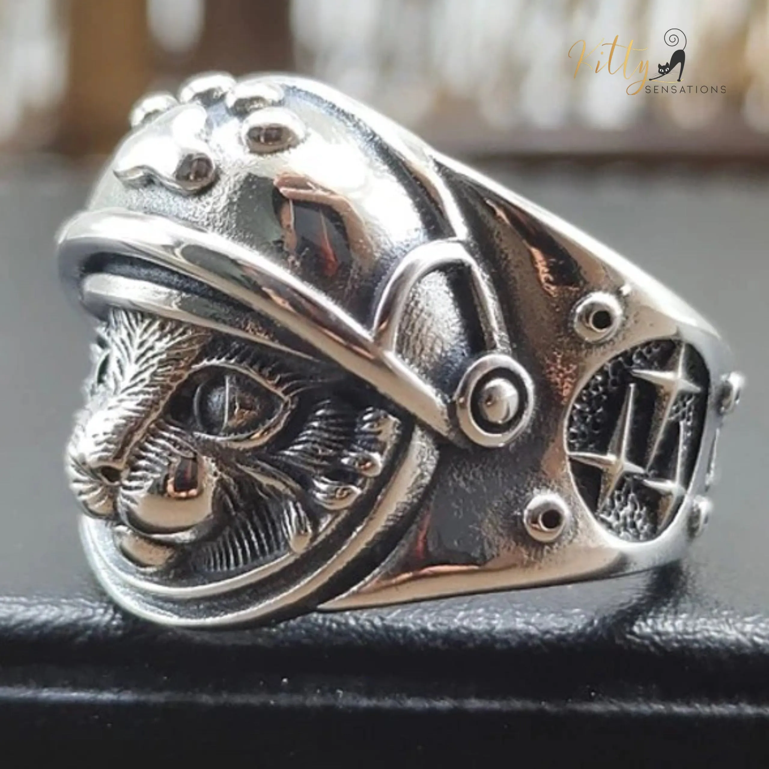 Knighted Kitty in Shining Armor Ring in Solid 925 Sterling Silver - Adjustable Size