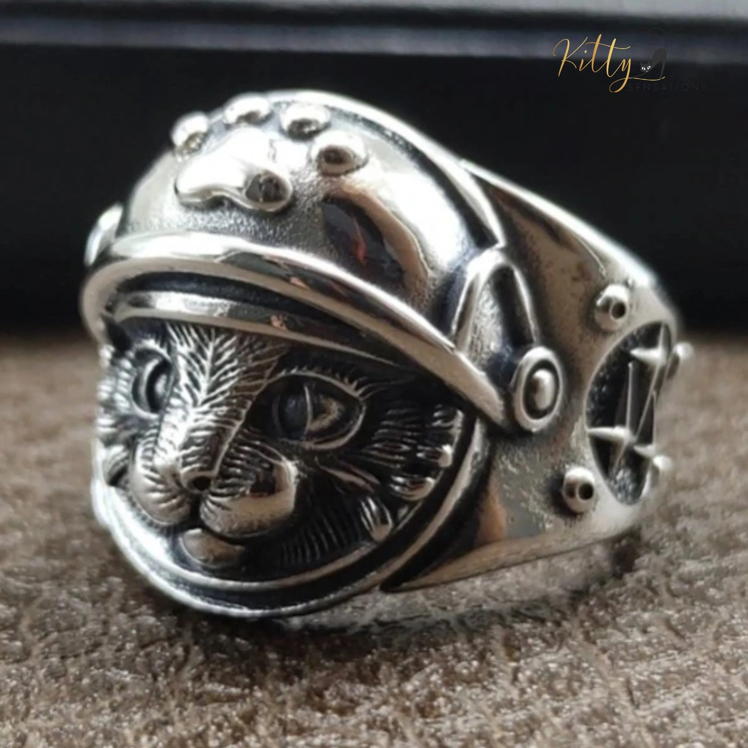 Knighted Kitty in Shining Armor Ring in Solid 925 Sterling Silver - Adjustable Size