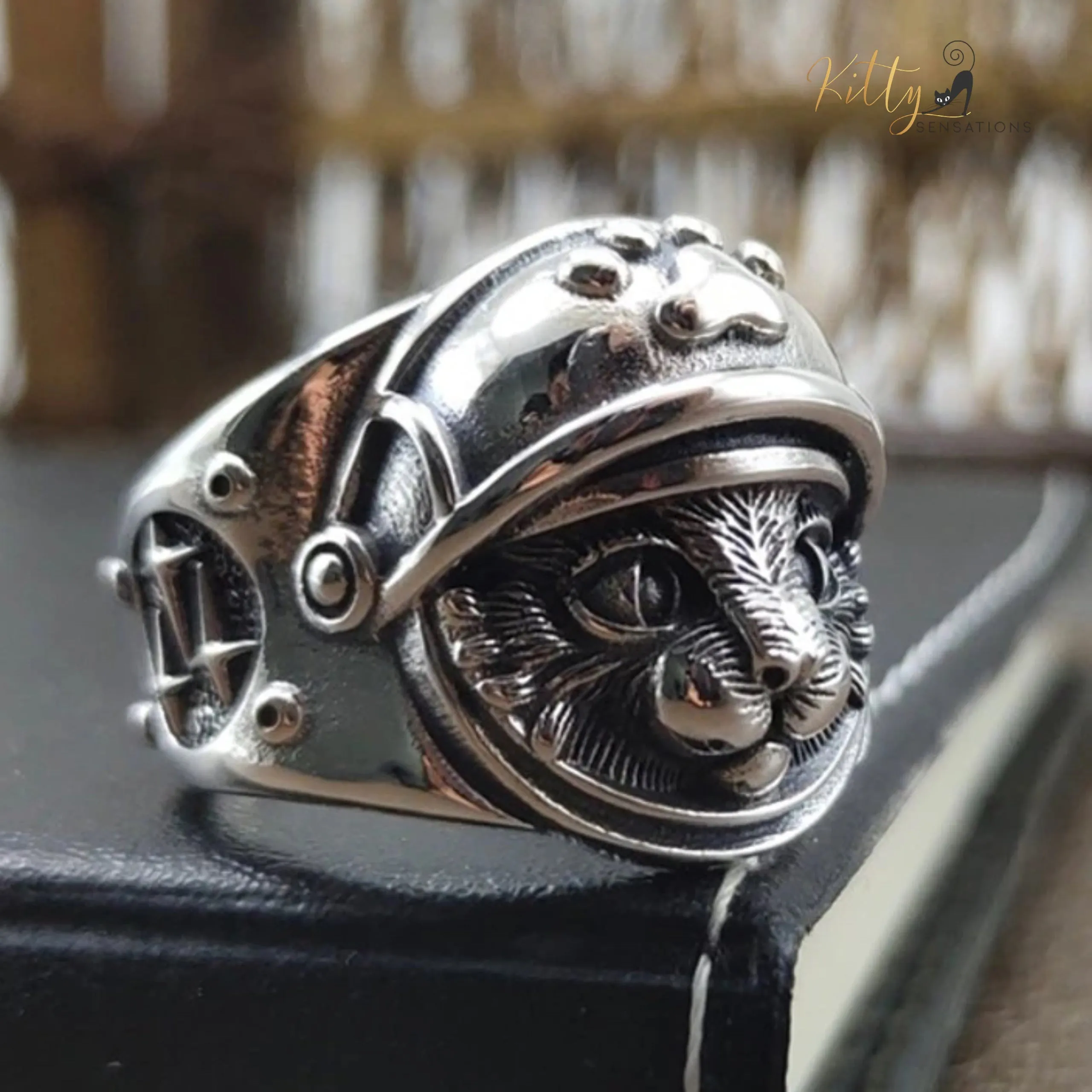 Knighted Kitty in Shining Armor Ring in Solid 925 Sterling Silver - Adjustable Size